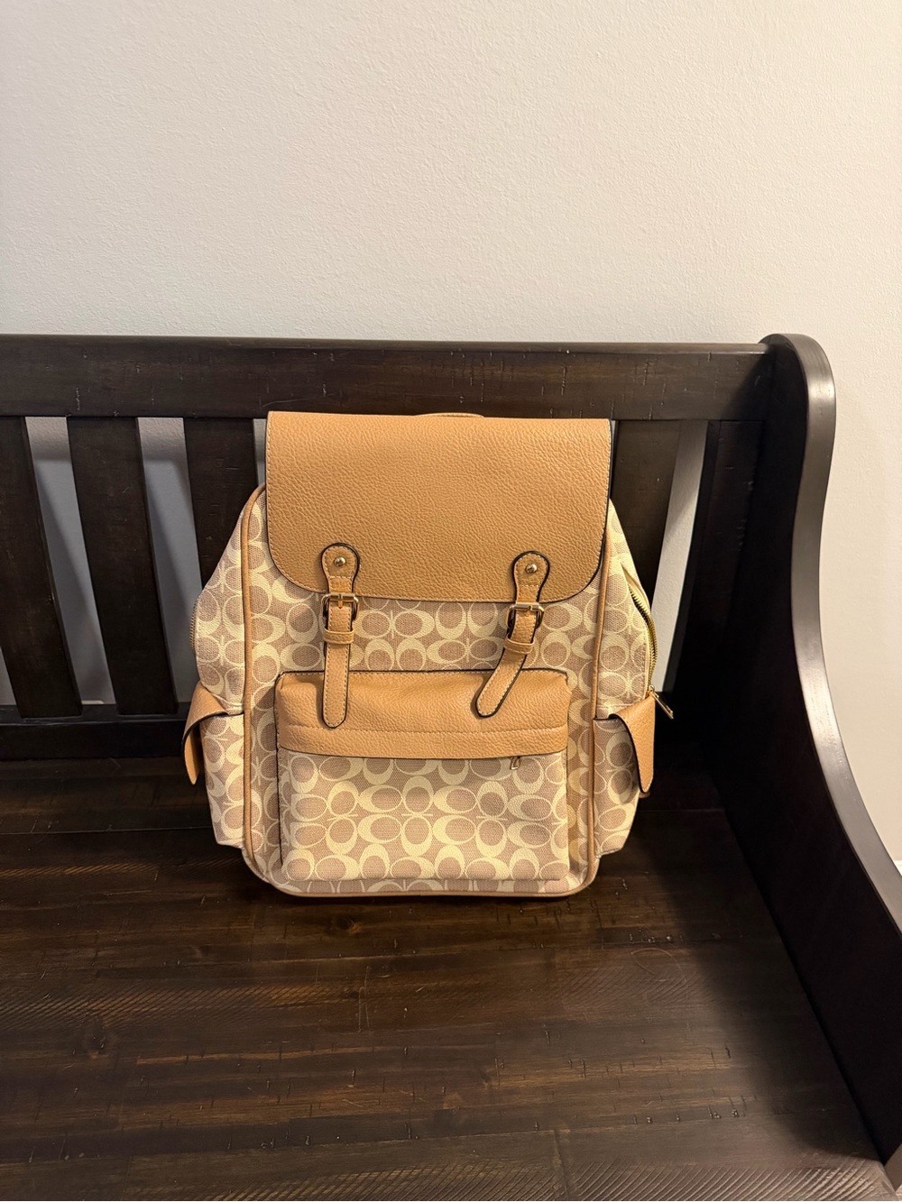 Beige and Tan Canvas Backpack